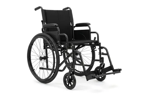 Black wheelchair with large rear wheels