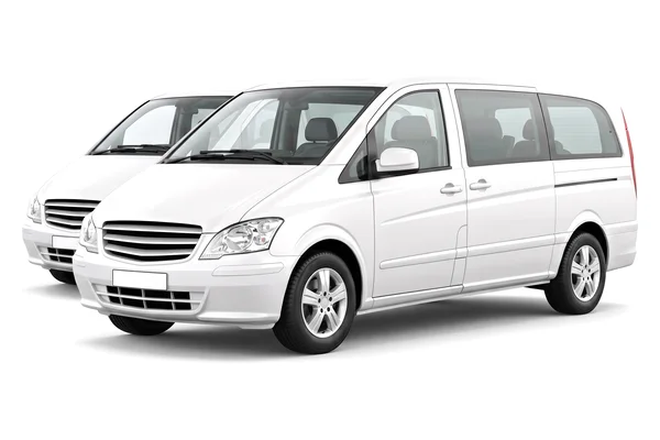 Dos vans blancas juntas, una tras otra
